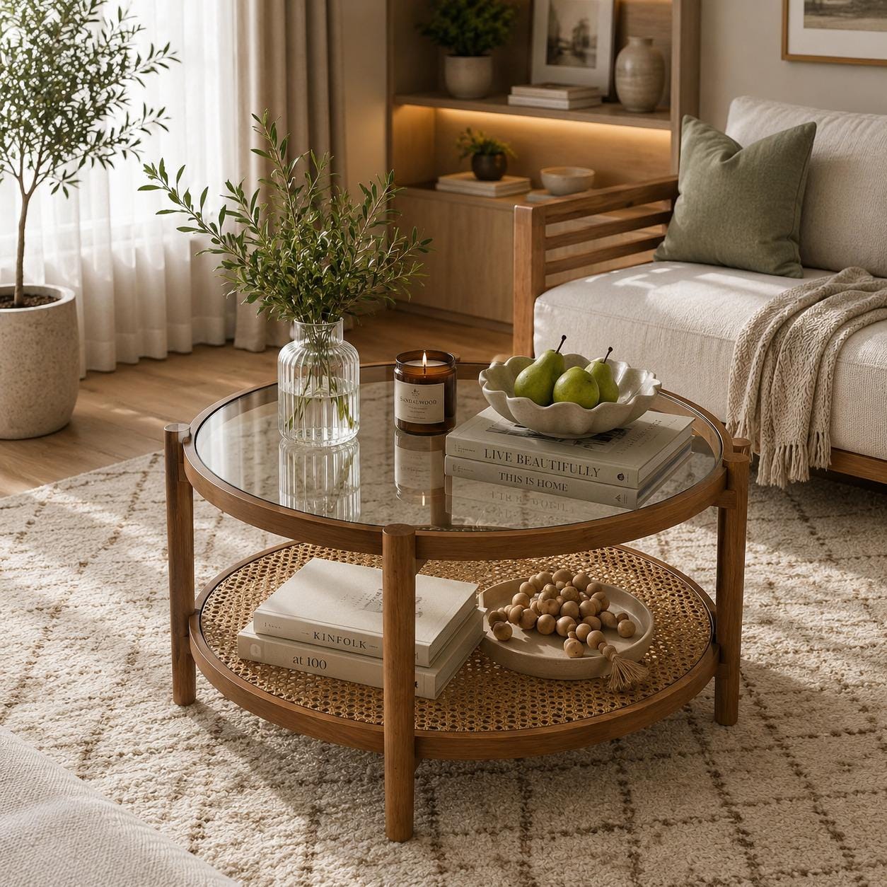 Rattan and Glass End Table - Etsy
