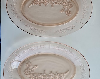 Platos de cristal ámbar estilo Depresión Sharon Cabbage Rose de Federal Glass, estilo años 30 (par)