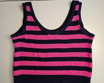 Vintage Marie St John Stricktop aus den 1980er Jahren, Größe S, Rosa-Marineblau gestreift, hergestellt in den USA