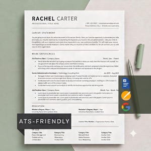ATS Friendly Resume Template Word, Pages, Google Docs, Ats Resume, ATS CV, Minimalist Resume, Simple Resume, Basic Resume, Clean Resume Ats