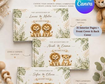 Twin Baby Memory Book, Twins First Year Keepsake, Editable Canva Cover, Printable Interior Pages