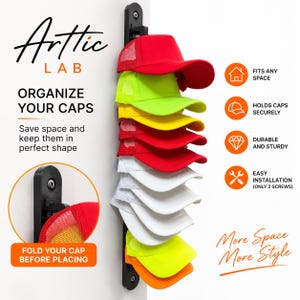 3D Printed Wall Hat Rack – 9 Cap Organizer, Space Saving Baseball Cap Holder