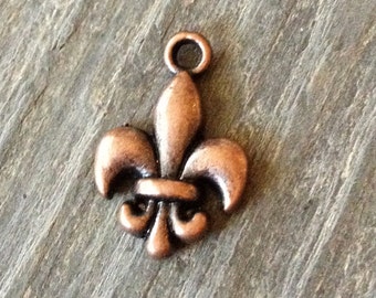 Fleur De Lis Copper Charm 13mm Set of 10