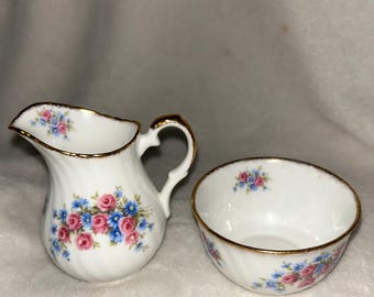 Vintage Elizabethan England Fine Bone China Creamer and Sugar Bowl Set Pink Rose