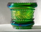 Joe St Clair Glass Beaded Holly Band Toothpick Holder in Hunter Green Carnival, Greentown Glass Reproduction, Rare, Scarce, Hard to Find - H
