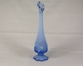Fenton Art Glass Provincial Blue Opalescent Rose Bud Vase 9256OO aka Cabbage Rose, Rich Ocean Blue Color Flower Vase, Made in the USA - H