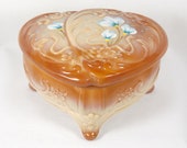 Fenton Art Glass Chocolate Slag Double Heart Candy Box, QVC, Valentine, Love, Treasure Box, Signed, Artist, Scarce, Rare, Hard to Find - AB