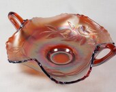 Antique 1917 Fenton Glass Amber Carnival Strawberry Bon Bon, Fenton Carnival Glass Strawberry Candy Bowl, Rare, Scarce, Hard to Find - F