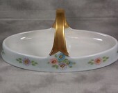 Reinhold Schlegelmilch Lusterware Flowered Pin Dish with Gold Handle, Vanity Dish, Jewelry Dish, Signed, RS Germany, Blue Backstamp Mark - A