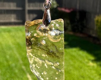 Authentic 6g Raw Libyan Desert Glass Pendant with White Cristobalite Inclusion, Sterling 925 Silver Clasp