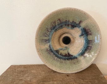 Vintage Glasierte Keramik Vase mit Froschger / Vintage Knospenvase / Blaue KunstKeramik Vase