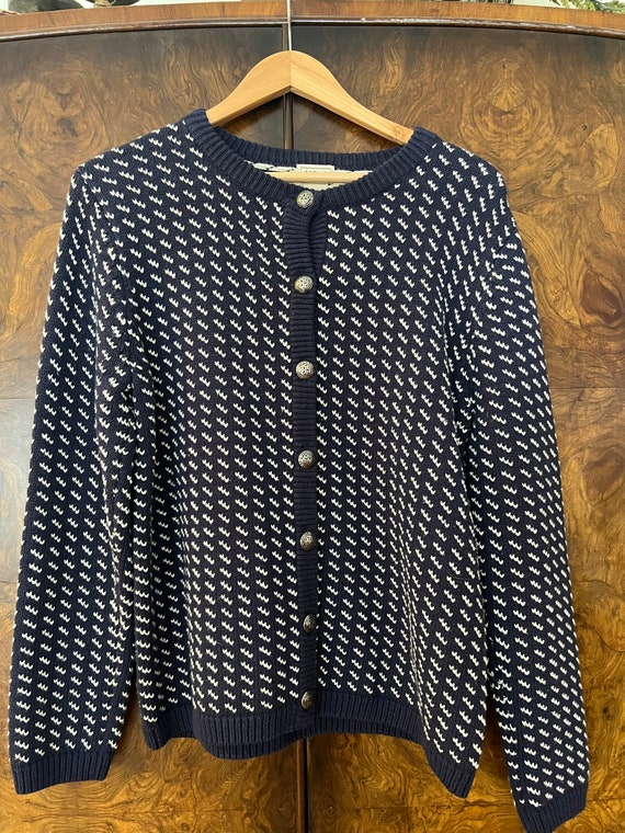 Vintage LL Bean Cardigan / M/L / Navy and White H… - image 8