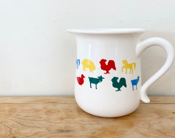 Vintage 1950s Farm Animal Pitcher / Rainbow Farm Animal Vase / Rubel and Co 1982 Pitcher