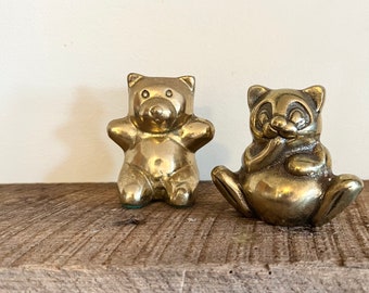 Vintage Pandas aus Messing / Set aus zwei MessingBären / Messing Gummibären