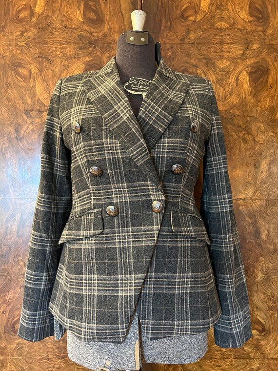 Vintage Grey Plaid Wool Blazer /Sm/Med, Size 6 / … - image 2