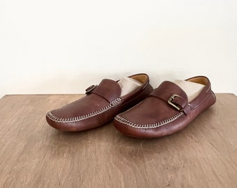 Vintage Johnston Murray Loafers / 9 Men's / Brown Leather Moccasin Loafers / Brown Leather Buckle Loafers