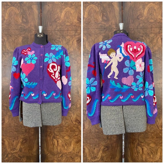 Vintage 1980s Hand Knit Valentine's Day Sweater /