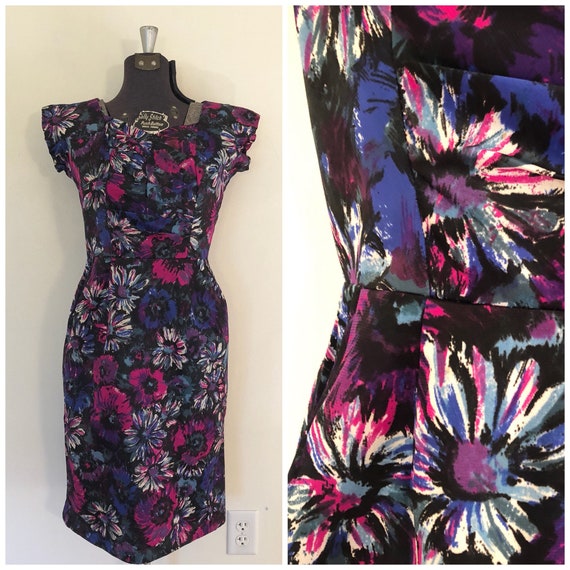 Vintage Party Dress / L/XL / Satin Cocktail Dress