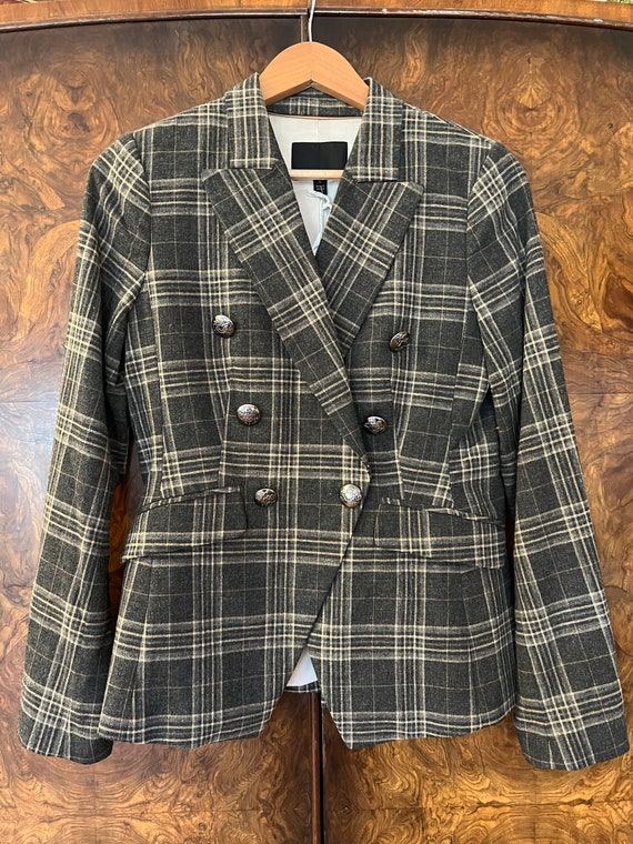 Vintage Grey Plaid Wool Blazer /Sm/Med, Size 6 / … - image 9