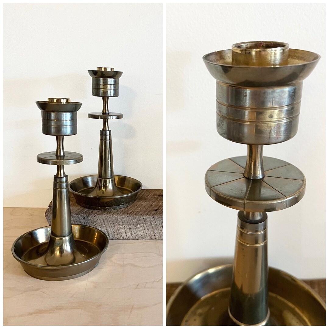 Vintage Large Brass Candlesticks / Brass Taper Candle Holders Etsy