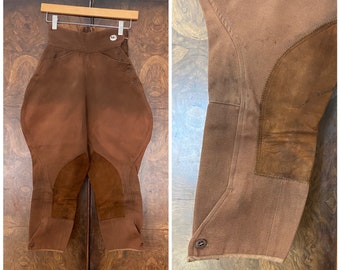 Vintage 40s Jodhpurs / 20-22" Waist / Brown Wool Riding Pants / Equestrian Pants / Vintage Breeches