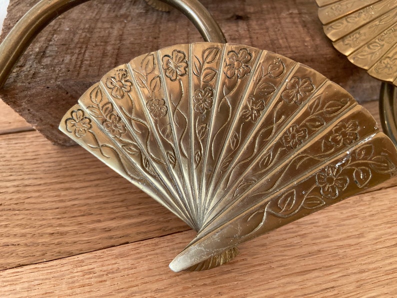 Vintage Brass Fan Curtain Tie Backs Oriental Brass Fans