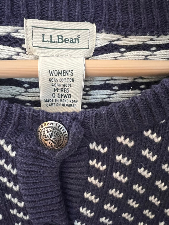 Vintage LL Bean Cardigan / M/L / Navy and White H… - image 9