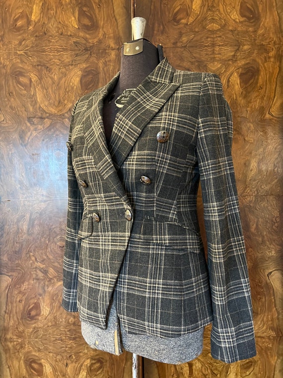 Vintage Grey Plaid Wool Blazer /Sm/Med, Size 6 / … - image 3