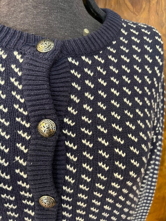 Vintage LL Bean Cardigan / M/L / Navy and White H… - image 4