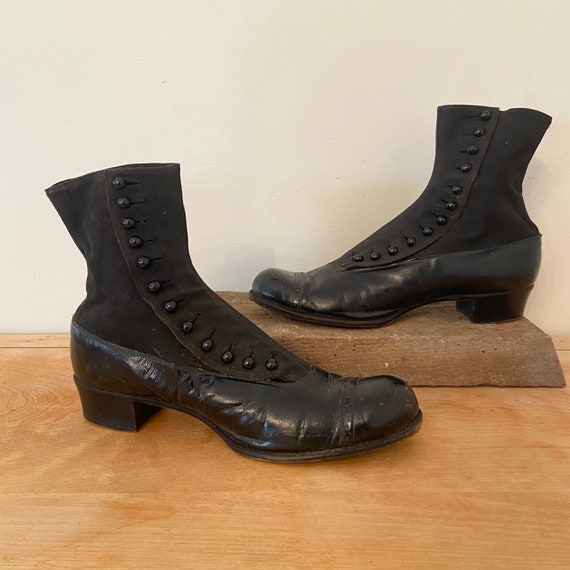 Antique Edwardian Black Boots / 8.5 N / Button Up