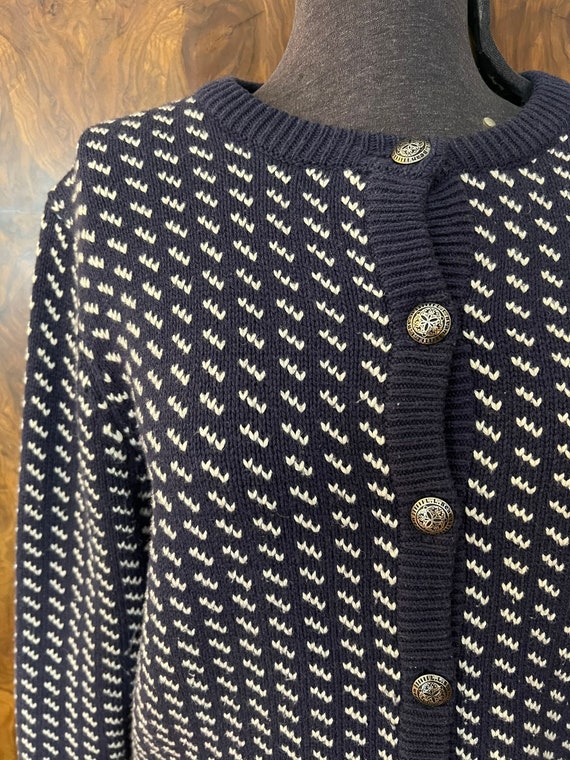 Vintage LL Bean Cardigan / M/L / Navy and White H… - image 3