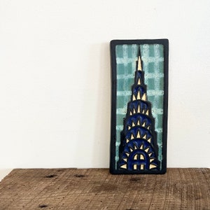 Vintage Doug Spalding Studio Pottery Chrysler Building Ceramic Tile 8.5 x 3.5&quot;