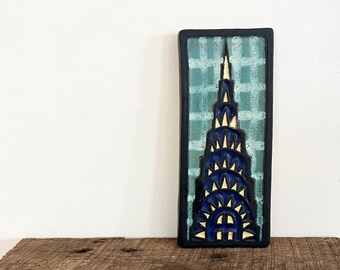 Vintage Doug Spalding Studio Pottery Chrysler Building Ceramic Tile 8.5 x 3.5"