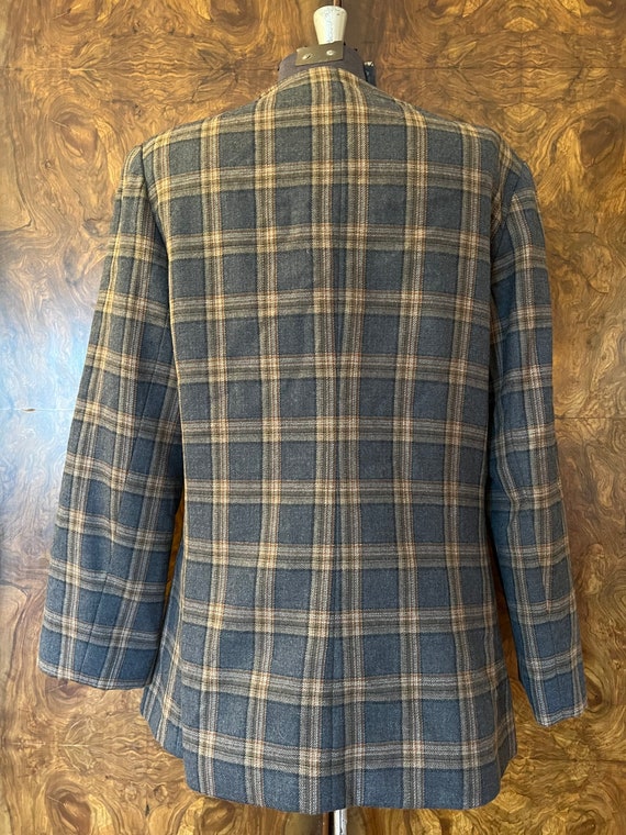 Vintage 1990s Grey Plaid Wool Blazer / L/XL / Wor… - image 8