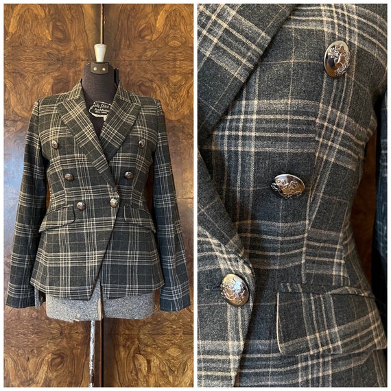 Vintage Grey Plaid Wool Blazer /Sm/Med, Size 6 / … - image 1