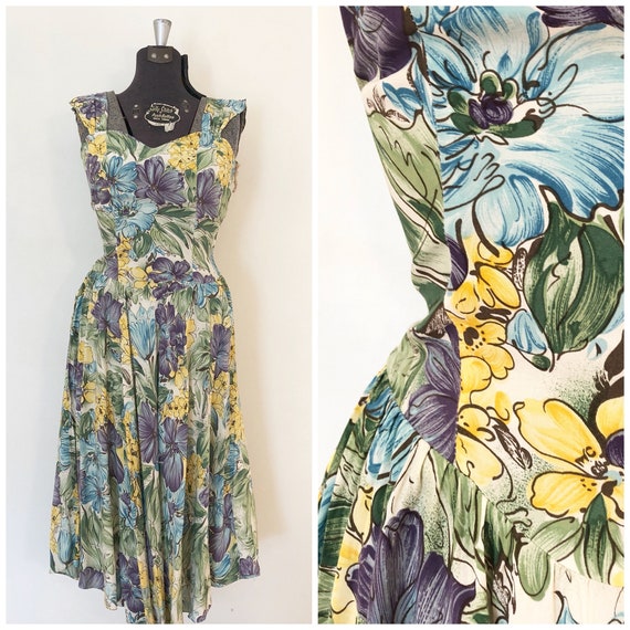 Vintage Floral 80's Dress / Sm/Med / Sweetheart Ne