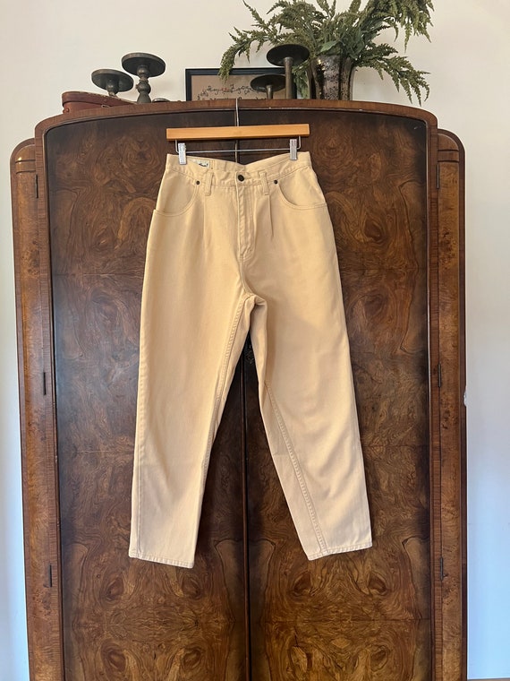 Vintage Cream Pleated Eddie Bauer Jeans / 30" Wai… - image 2