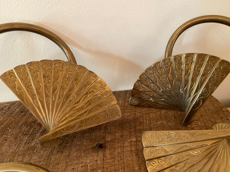 Vintage Brass Fan Curtain Tie Backs Oriental Brass Fans