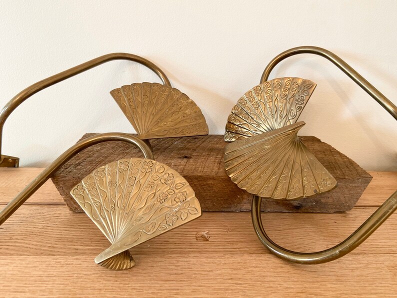 Vintage Brass Fan Curtain Tie Backs Oriental Brass Fans