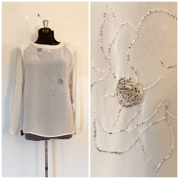 Vintage Beaded Blouse / Med/Lg / Shear Holiday Blo