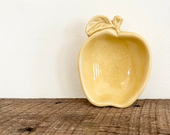 Vintage Italian Pottery Apple / Small Ceramic Apple Dish / Yellow Ceramic Apple Bowl