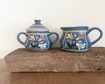 Vintage Hessian Pottery Sugar and Creamer / Odenwald Originals / German Art Folk Pottery Sugar and Creamer Set