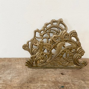 Vintage 1940s Brass Napkin Holder / Art Deco Brass Napkin Holder / Vintage Brass Filigree