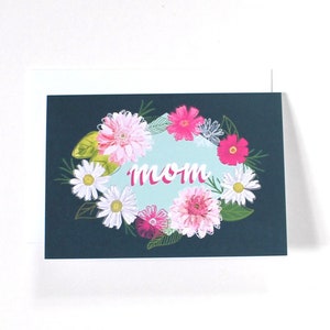 Mama blumen illustrierte Handschriftzug Grußkarte, hübsche blaue Mama Karte