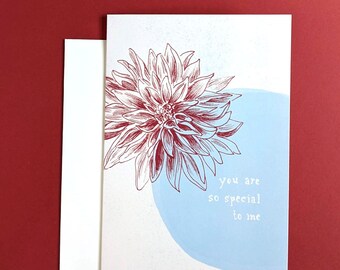 You are so special to me red dahlia greeting card