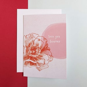 Love you forever pink and red peony card image 2