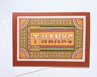 Vintage-style hand-lettering thank you greeting card, beautiful earth tones thanks card