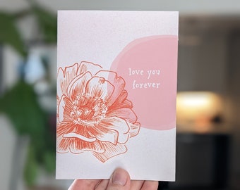 Love you forever pink and red peony card