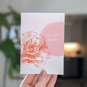 Love you forever pink and red peony card image 1