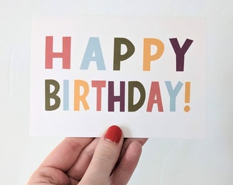 Happy birthday fun bold bright hand-lettering greeting card